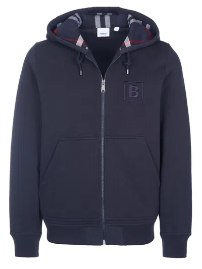 Pre-owned Burberry $920 Mens  Fordson Navy Cotton Bbox Logo Zip Check Hoodie Jacket Size L In Blue