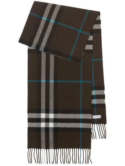 Burberry Checked Fringed Cashmere Scarf In Snug/black
