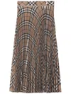 Burberry Pleated Check Wool Blend Skirt