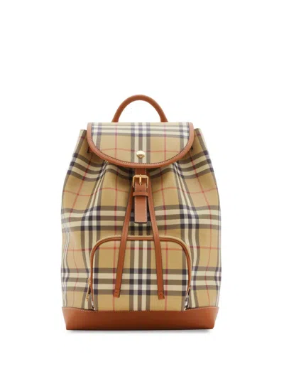 Burberry Check Drawstring Coated-cotton Backpack In Vintage Check Briar Brown