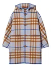 Burberry Kids Blue Check Coat In 蓝色
