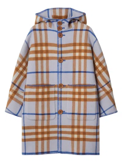Burberry Kids Blue Check Coat In Slate Blue Ip Check