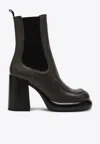 Burberry Chelsea Wedge Boot In Dark Green Leather In Brown