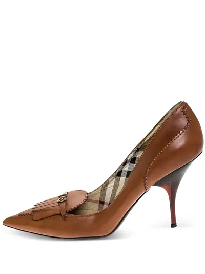 Pre-owned Burberry 95mm Fringe-detail Pointed-toe Pumps