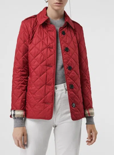 Pre-owned Burberry $960  Frankby Parade Red Quilted Check Cuff Short Coat Jacket M