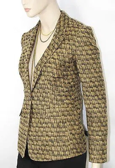 Pre-owned Burberry $995  London 6 8 40 Women Sisal Cotton/silk Jacket Suit Blazer Coat Lady In Brown Black