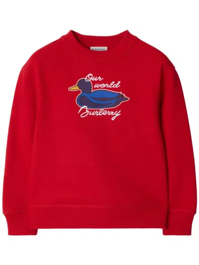 Burberry Kids' Slogan-embroidered Sweatshirt In 红色