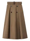 Burberry Beige Skirt With Adjustable Belt And Button Closure In Cotton Woman In Brown