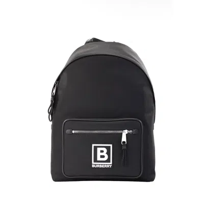 Burberry Abbeydale Branded Stamp Black Nylon Backpack Shoulder Men's Bookbag