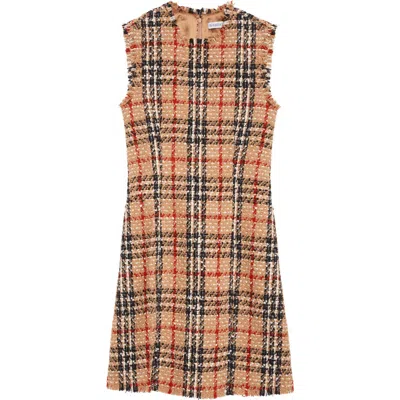Burberry Abigail Sleeveless Check Tweed Bouclé Sheath Dress In Multi
