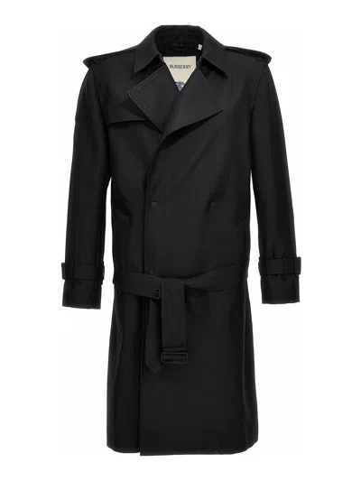 Burberry Double-breasted Silk Blend Trench Coat In Black