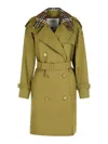 Burberry Short Green Cotton  Trench Coat In Green