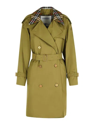 Burberry Short Green Cotton  Trench Coat