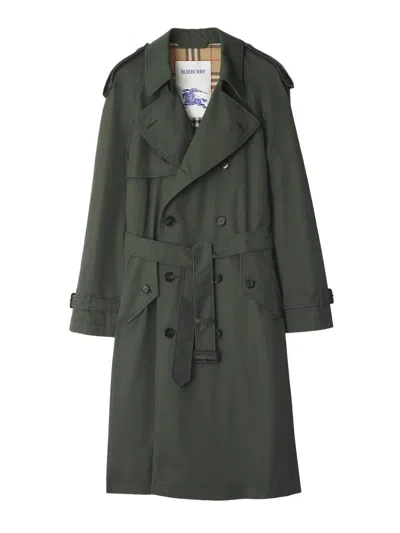Burberry Mid-length Gabardine Trench Coat In Green
