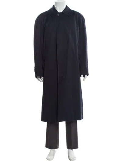 Pre-owned Burberry Abstract Check Lambswool Overcoat In Blue