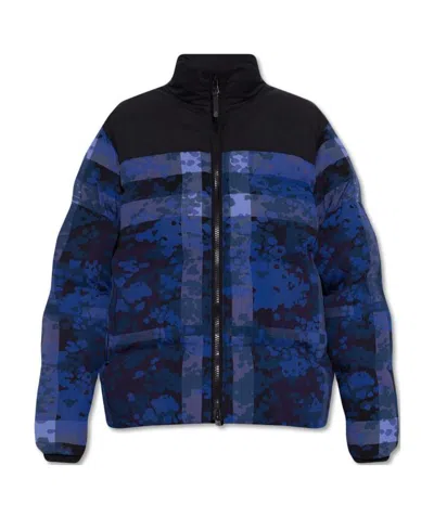Burberry Abstract Check Pattern Puffer Jacket In Blue