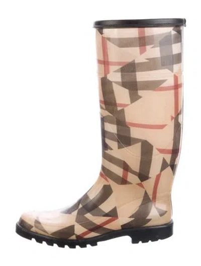 Pre-owned Burberry Abstract Check Rubber Rain Boots In Neutral