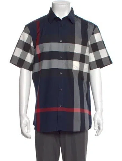 Pre-owned Burberry Abstract Check Short Sleeve Shirt In Blue
