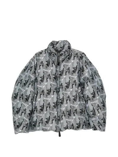 Pre-owned Burberry Abstract-print Padded Jacket In Gray