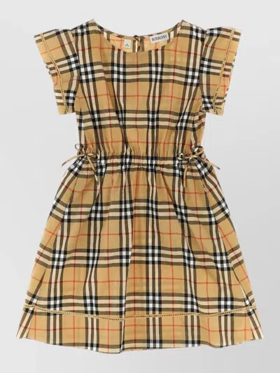 Burberry Adele Cotton Dress Check Detail In Brown