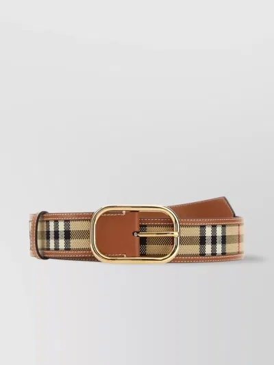 Burberry Adjustable Checkered Fabric Belt With Gold-tone Buckle In Vintagecheckgold