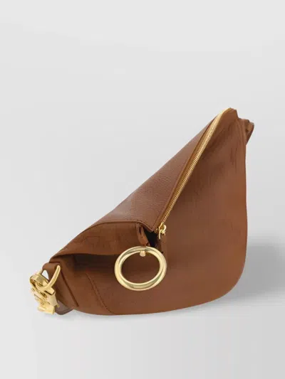 Burberry Adjustable Leather Shoulder Bag With Textured Design In Brown