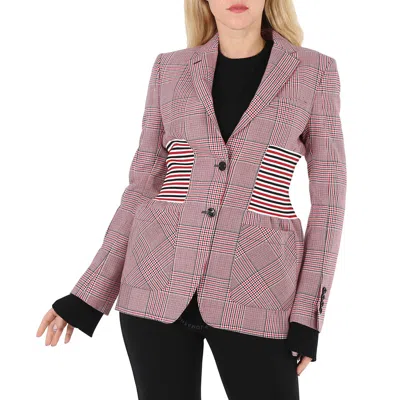 Burberry Ainslee Bright Red Knit Panel Houndstooth Check Wool Jacket