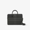Burberry Charcoal Check And Leather Briefcase In Charcoal