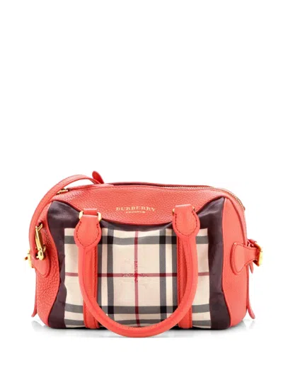 Pre-owned Burberry Alchester Convertible Satchel House Check Canvas Small Handbag In Brown