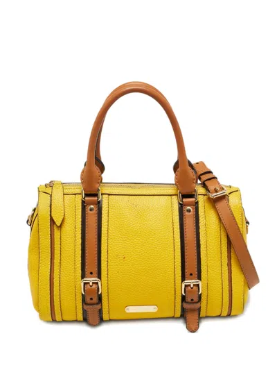 Pre-owned Burberry Alchester Textured Leather Tote Bag In Yellow