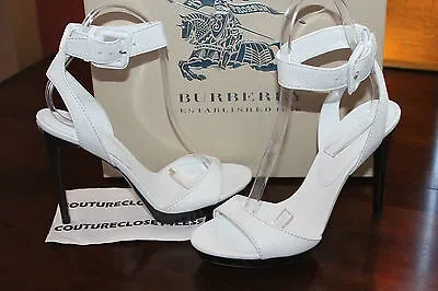 Pre-owned Burberry Alderney Heels Off White 8us $575
