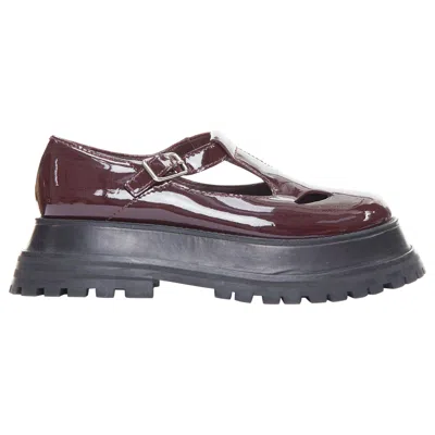 Pre-owned Burberry Aldwych Star Burgundy Patent Maryjane Platform Shoes Eu36 In Red