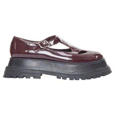 Pre-owned Burberry Aldwych Star Burgundy Patent Maryjane Platform Shoes Eu36 In Red