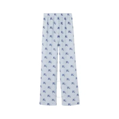 Burberry Alex Ekd Monogram Silk Wide-leg Trousers In Blue