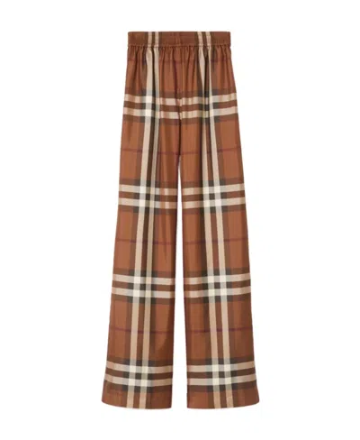 Burberry Alex Vintage-check Silk Trousers In Brown