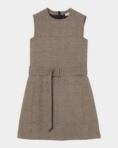 Burberry Alix Sleeveless Prince Of Wales Check Belted Mini Dress