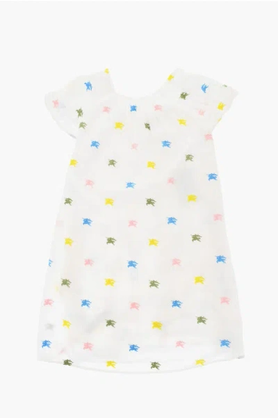 Burberry Kids' All-over Monogram Embroidered Flared Danalee Dress In White