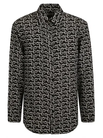 Burberry All-over Printed Round Hem Shirt In Silver/black
