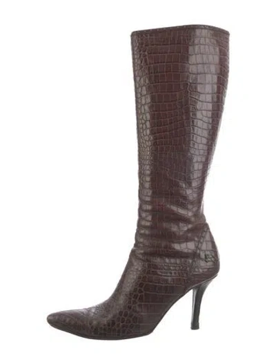 Pre-owned Burberry Alligator Animal Print Boots In Brown