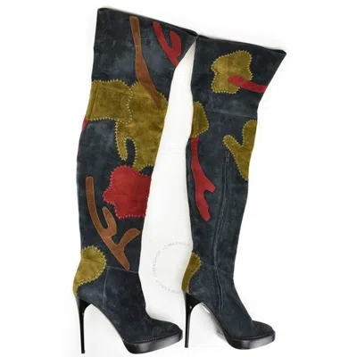 Burberry Allison Suede Patchwork Thigh-high Boots In Brown
