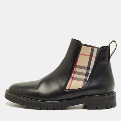 Pre-owned Burberry Allostock Size 40 Black Elastic And Leather Ankle Length Boots
