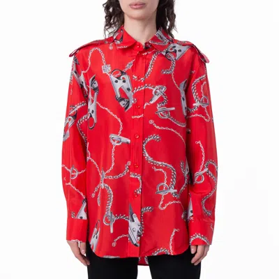 Burberry All-over Graphic Print Silk Long Sleeve Shirt In Red
