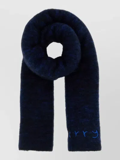 Burberry Alpaca Blend Scarf Dual Tone Fringe In Blue