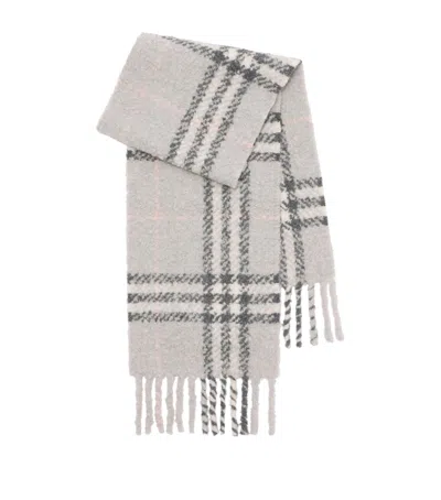 Burberry Alpaca-wool Bouclé Check Scarf In Gray