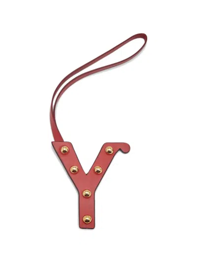 Pre-owned Burberry Alphabet Y Studded Bag Charm In Red