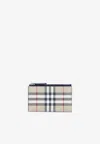 Burberry Alwyn Checked Leather Zipped Cardholder In Brown