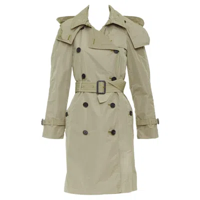 Pre-owned Burberry Amberford Nylon Tafetta House Check Lined Hooded Trench Coat It38 Xs In Brown