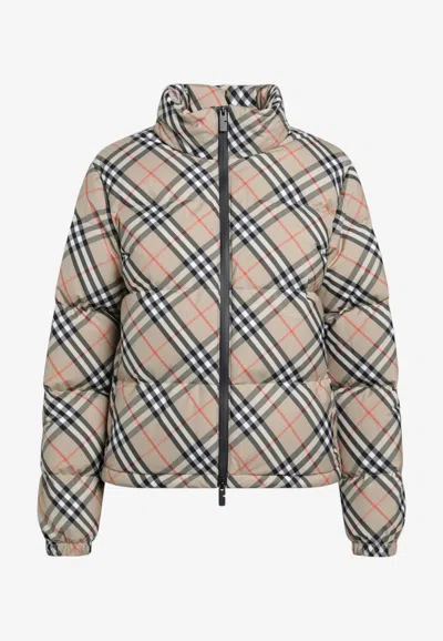 Burberry Ambleside Check Down Jacket In Beige