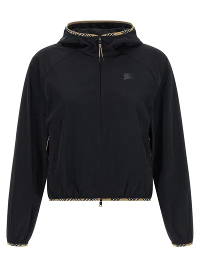 Burberry Ambrook Hooded Check Tape Nylon Jacket In Black