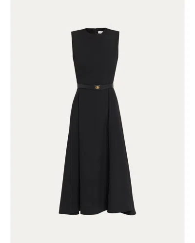Burberry Amelia Sleeveless Belted Wool Twill Midi Dress In Black